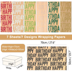 Wrapping Paper, 11 Pcs Birthday Wrapping Paper Recyclable Gift Wrap Paper Sheets (70x50cm) with 1 Gift Sticker, 1 Double-Side Tape, 2 Kraft String - Great for Girl, Boy, Women, Men on Birthday