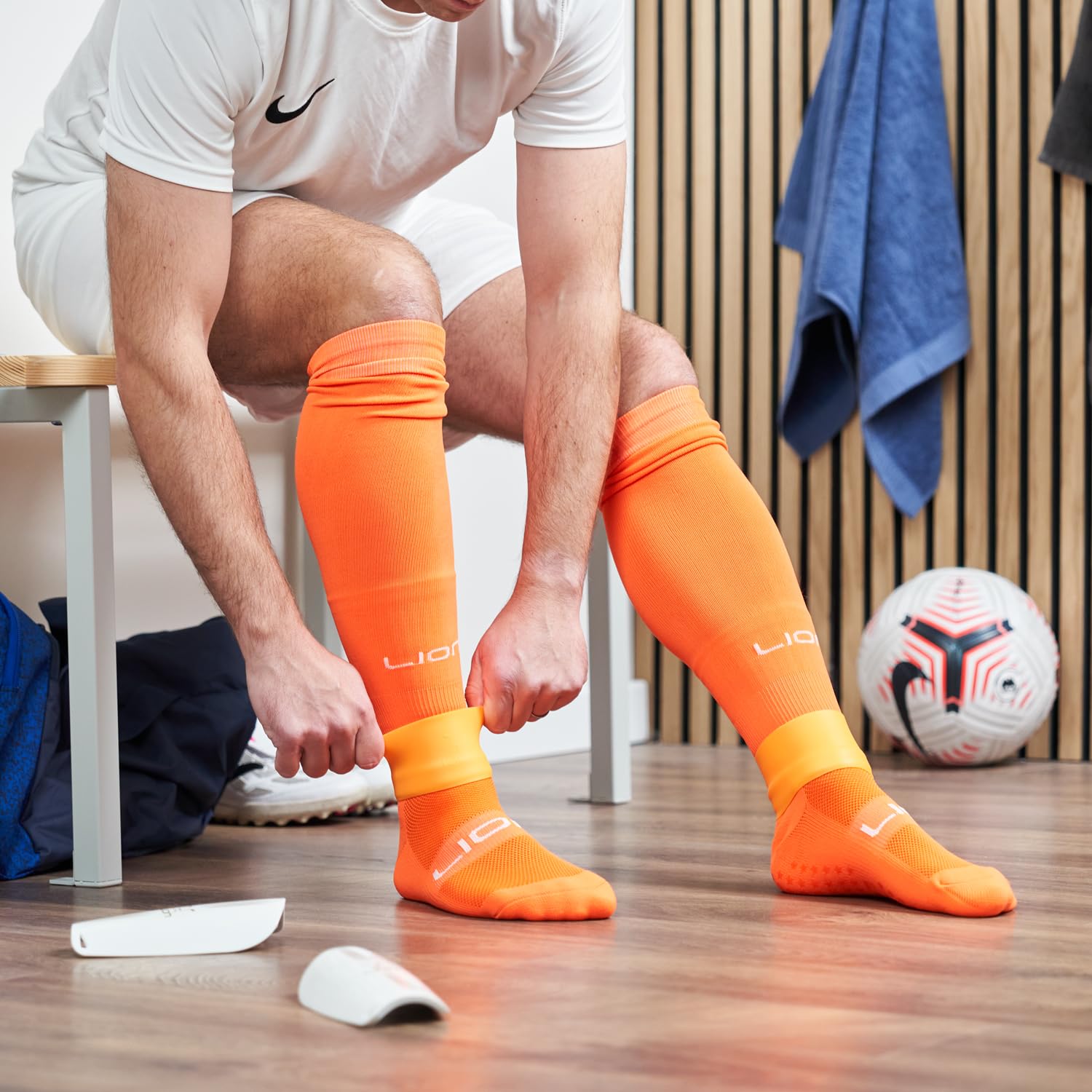 Silicone Football Leg Bands For Adults & Kids - The Tape Alternative To Hold Shin Pads In Place To Match Your Kit (Orange)