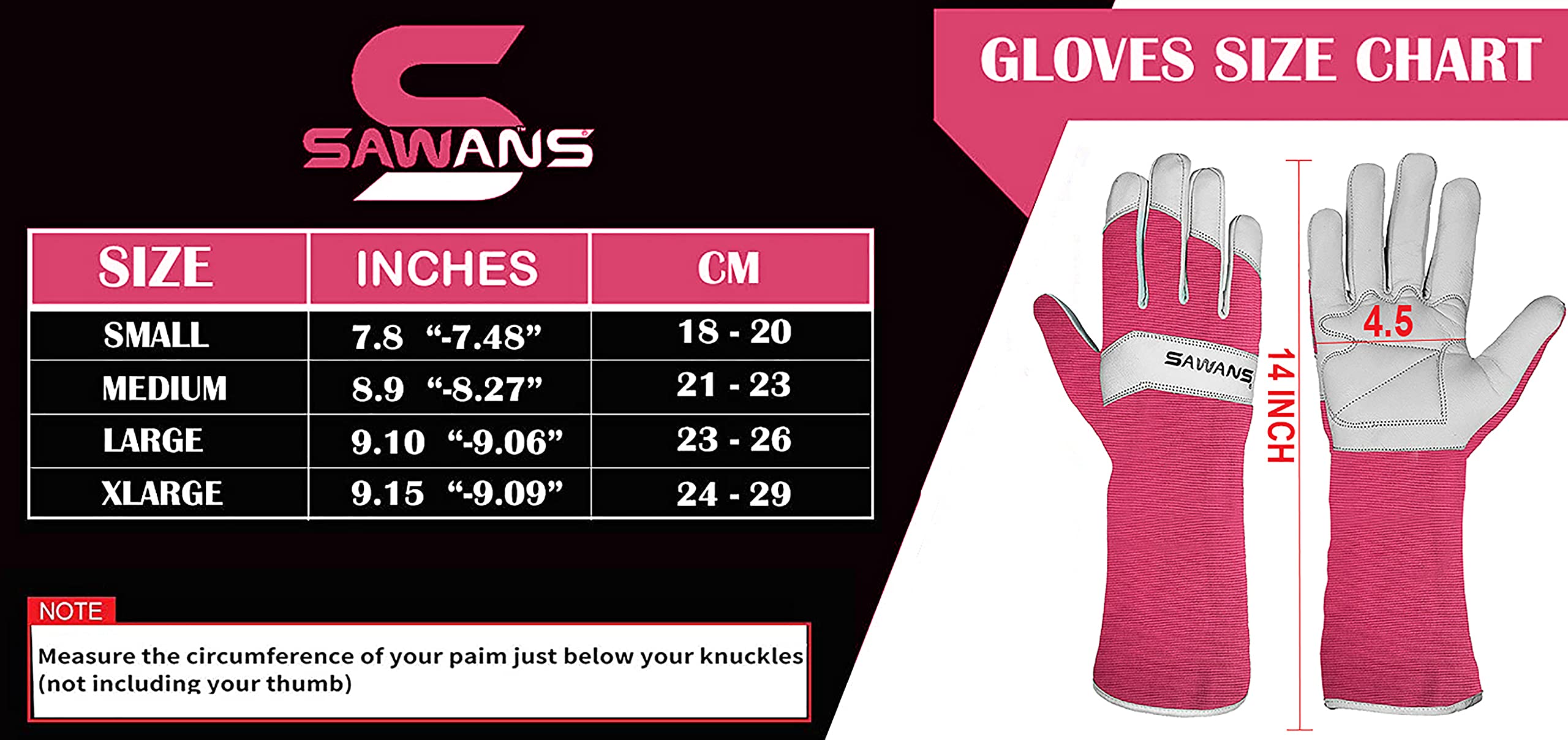 SAWANS Long Gardening Gloves Leather Ladies Men Women Durable Goatskin Garden Gloves Forearm Protection Thorn Proof Gardener Work Spandex Sleeves Rose Pruning Gift (Pink, M)