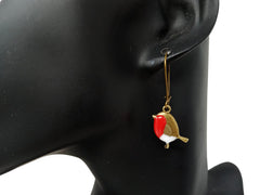 Robin Earrings Resin enamelled mid length dangle earrings in gift box (BronzeRobinKW)