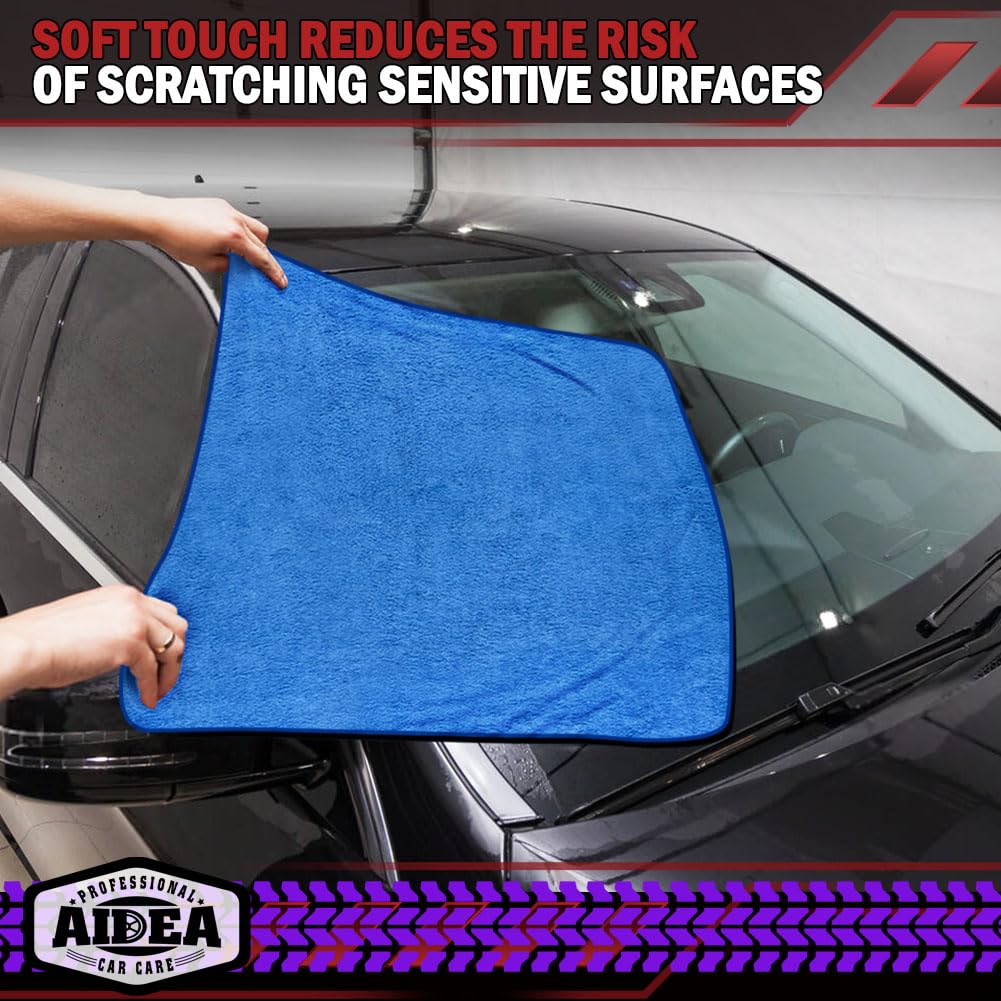 AIDEA Microfibre Drying Towel Pack of 2, Car Cleaning Cloths, Scratch-Free, Strong Water Absorption Drying Towel for Cars, SUVs, RVs, and Trucks 60 x 80 cm Blue