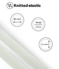 Shelver Elastic for Sewing, Waistband Elastic, Wide Elastic in Widths: 20/25/40/50/75mm (White, 20mm x 10m)