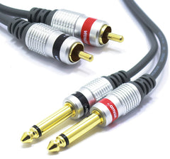 Cable 2RCA Male To 2x Jack 6.35mm 1/4 Inch Mono 1.5m VITALCO Audio TS 6.35 to 2 RCA Phono OFC Cables