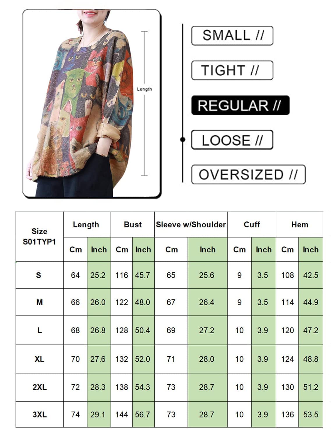 YESNO Women Long Sleeve Jumpers Oversized Graphic Knitted Sweater Crew Neck Loose Vintage Pullover Sweater Tops (2XL S01UK CR121)