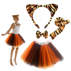 SKHAOVS 4 Pieces Tiger Costume Set,Animal Fancy Costume,Tiger Ear Headband Tail Bow Tie Tutu Skirt Set,Animal Costume Set Accessory for Dress Up Halloween Cosplay (Tiger Costume)