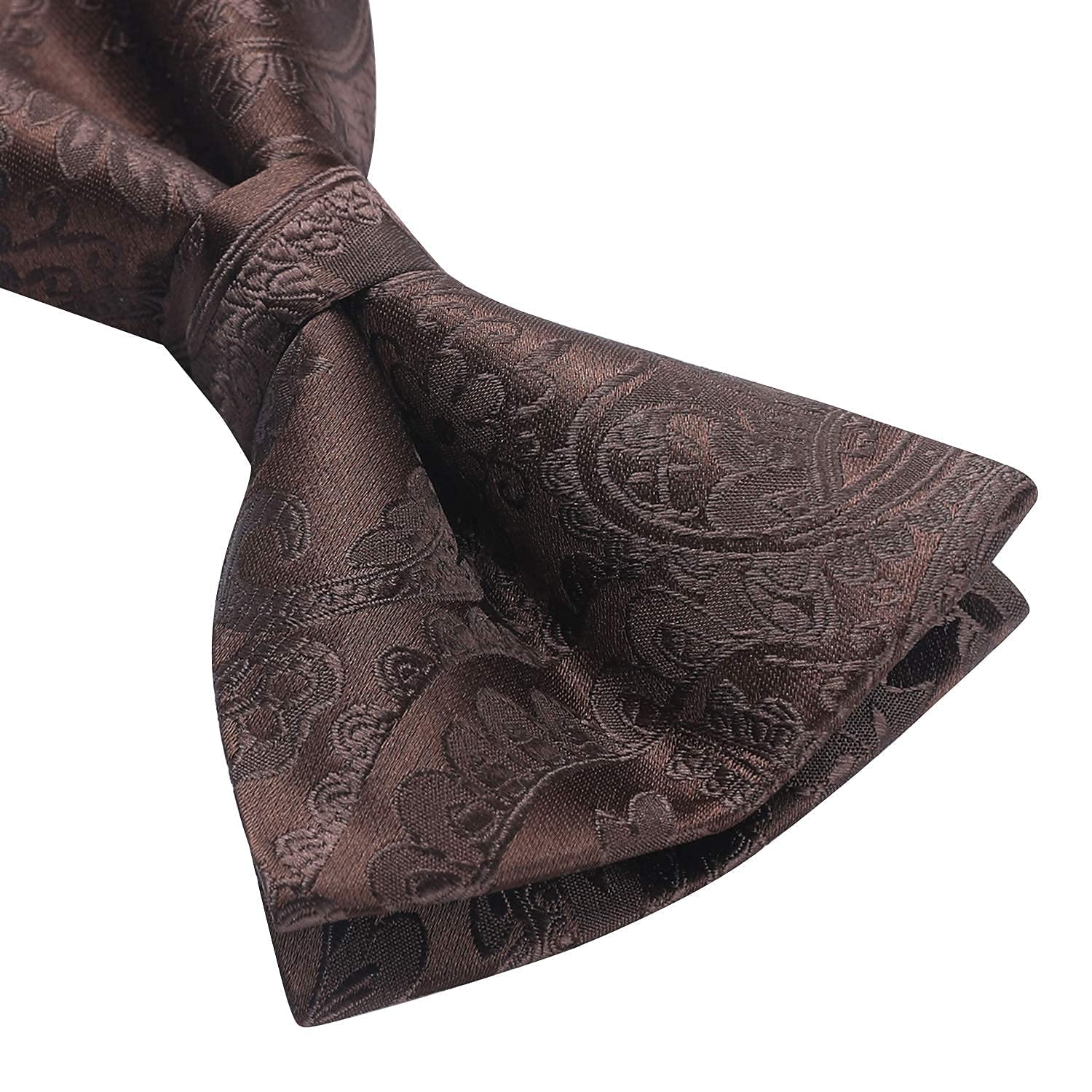 HISDERN Bow Tie Pre tied Mens Brown Paisley Bow Ties & Pocket Square Set with Cufflinks Wedding Party Bowties Handkerchief Bow-tie,Brown