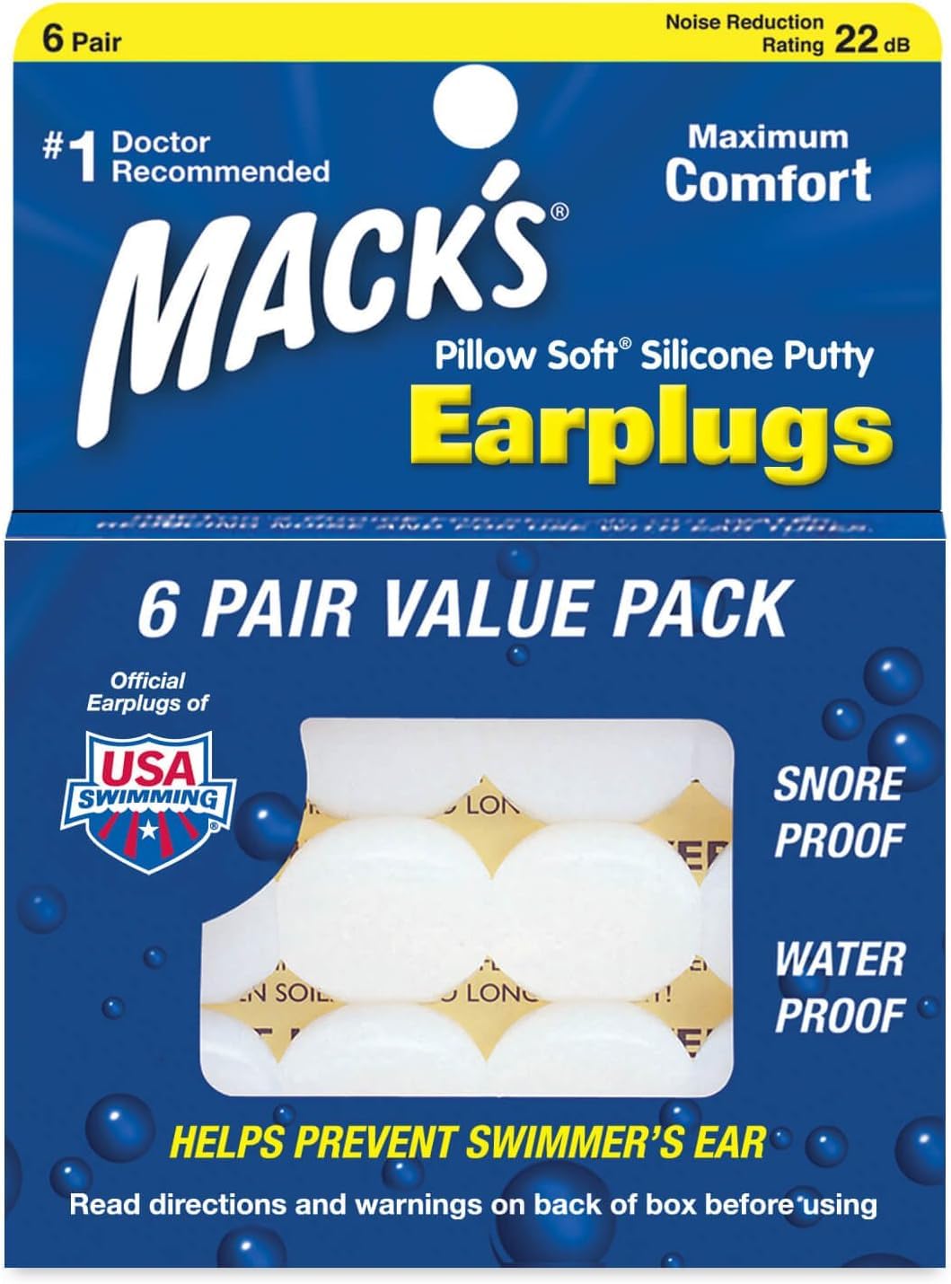 Macks Pillow Soft Moldable Silicone Putty Earplugs 6 Pairs x 3 (18 Pairs)