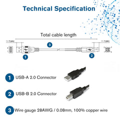 C2G 2M USB Printer Cable, USB 2.0 A to B Lead. Compatible with printers and scanners from HP, Epson, Brother, Samsung, Cannon and all other USB A/B devices, Black