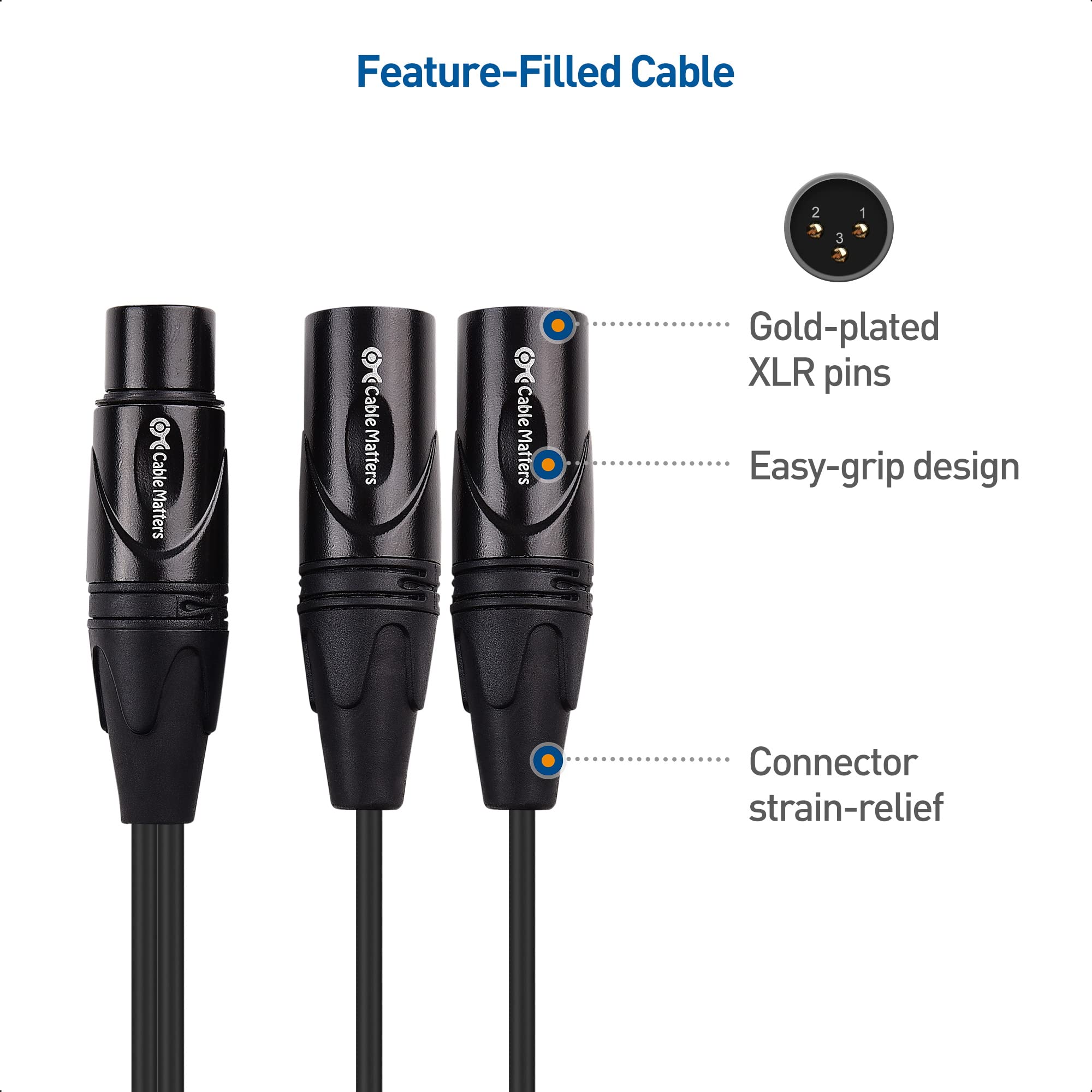 Cable Matters XLR Splitter Cable, Female to 2 Male XLR Y Cable 45 cm, Microphone Patch Y Cable, XLR Female to Dual XLR Male 3 Pin Splitter Cord Audio Adapter