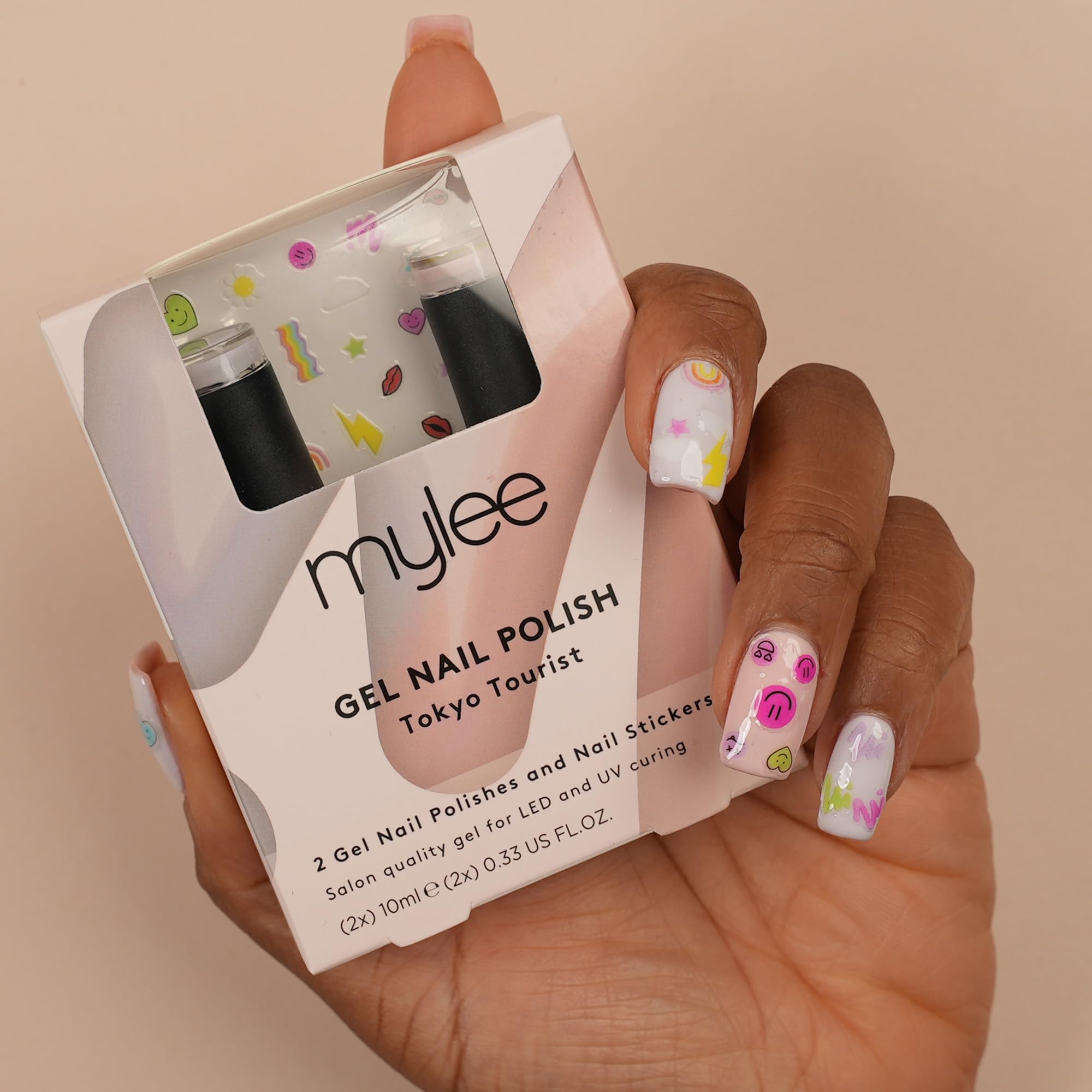 Mylee Gel Nail Polish Duo Colour Set 2x10ml – Tokyo Tourist – Salon Quality Kit with Nail Art Stickers, UV/LED Manicure Pedicure for Professional, Salon & Home Use, Long Lasting & Easy to Apply