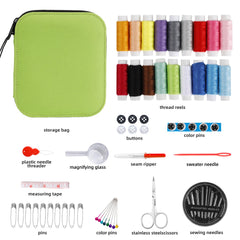 JUNING Sewing Kit with Case Portable Sewing Supplies for Home Traveler, Adults, Beginner, Emergency, Kids Contains Thread, Scissors, Needles, Measure (B-Nomal-Green)