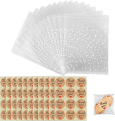 100 Pcs Self Seal Cellophane Bags, Self Adhesive Dot OPP Bags Clear Cookie Bags for Cookies, Sweets, Gifts, Jewelry,Candy, Chocolate (13 x 18 cm)