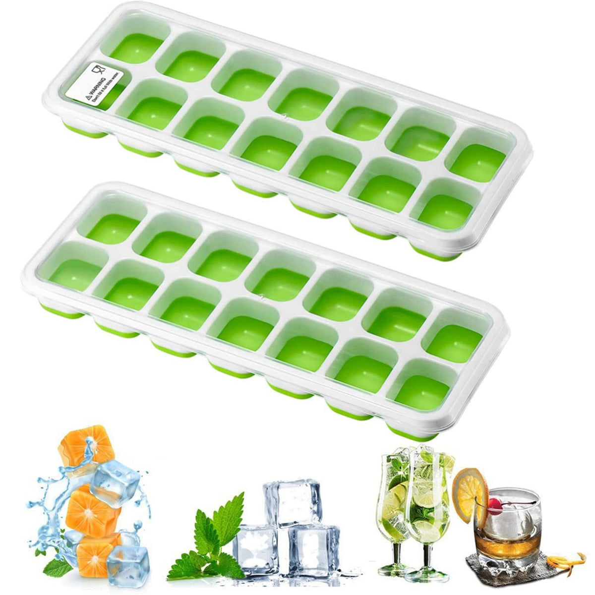 Ice Cube Trays with No-Spill Removable Lid, Lfgb Certified BPA Free Moulds,Easy-Release Silicone and Flexible 28-Ice Trays,Best for Freezer,Baby Food,Water,Whiskey,Cocktail and Other Drink