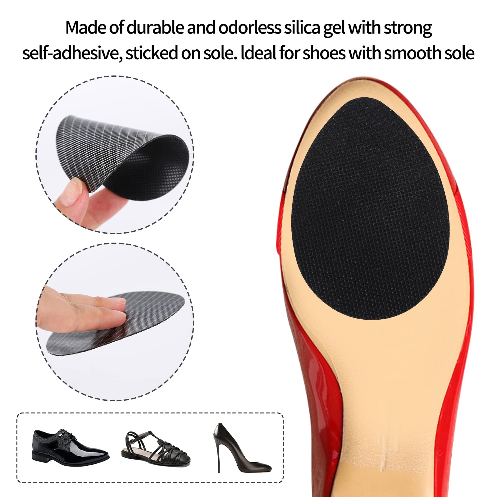 Gukasxi 12 pcs Non-Slip Shoe Pads for High Heels, Silicone Self-Adhesive Anti-Slip Shoe Grips for Bottom of Shoes, Shoe Grips Sole Stick Protector (Black)