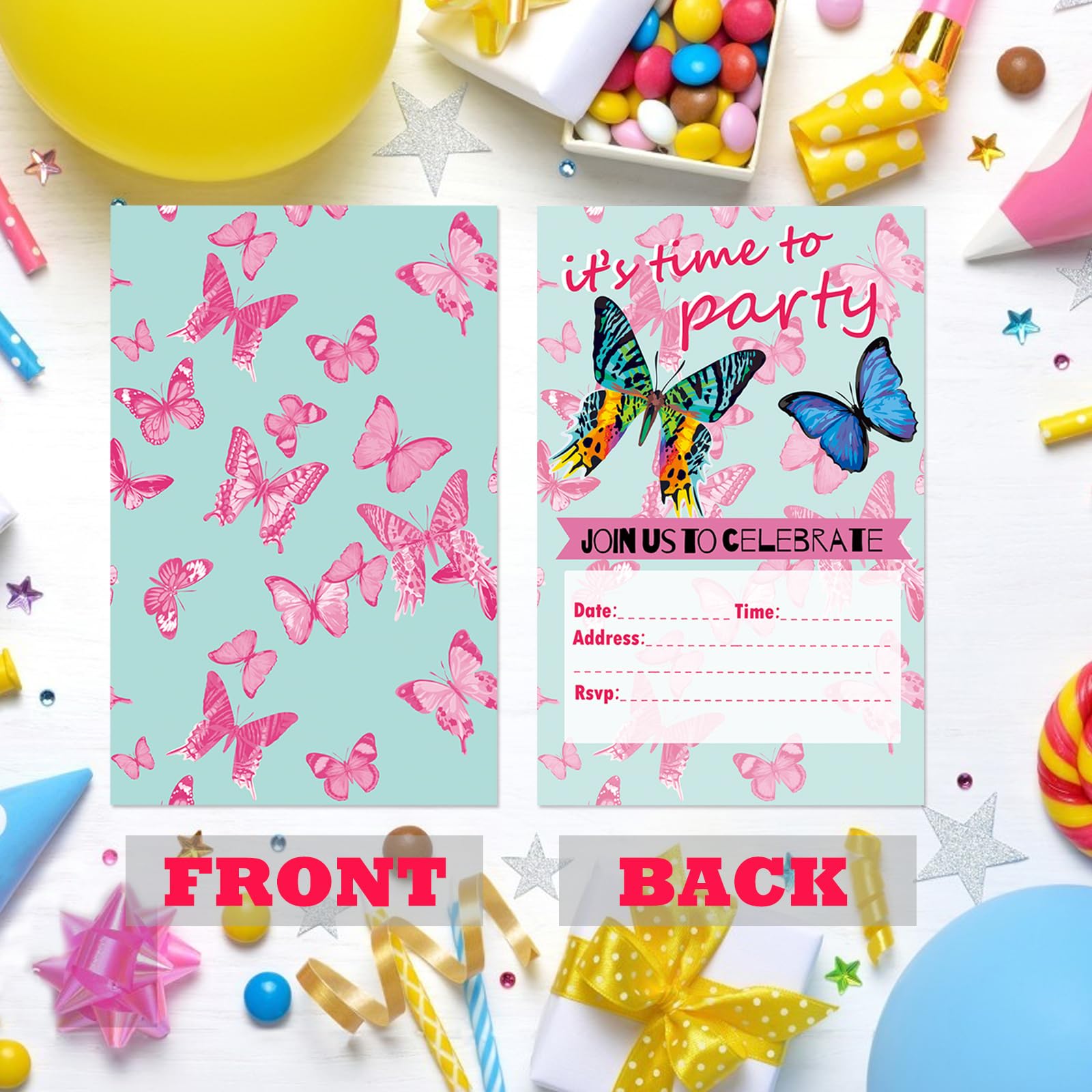 Jatidne Butterfly Party Invitations Kids Birthday Party Invites for Girls with Envelope and Stickers Pack of 24