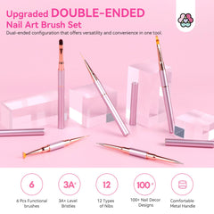 Saviland Nail Art Brushes 3Aand Level Bristles, 6Pcs Rose Gold Strong Metal Tube Nail Brushes for Nail Art, Nail Art Pens Nail Brush Nail Art Liner Brush Dotting Tools Set for Home DIY Manicure