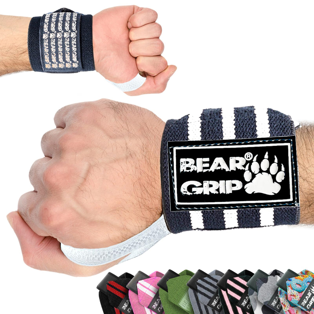 BEAR GRIP - Weight lifting wrist support wraps (Sold in pairs) (Black-White-Tessellation)