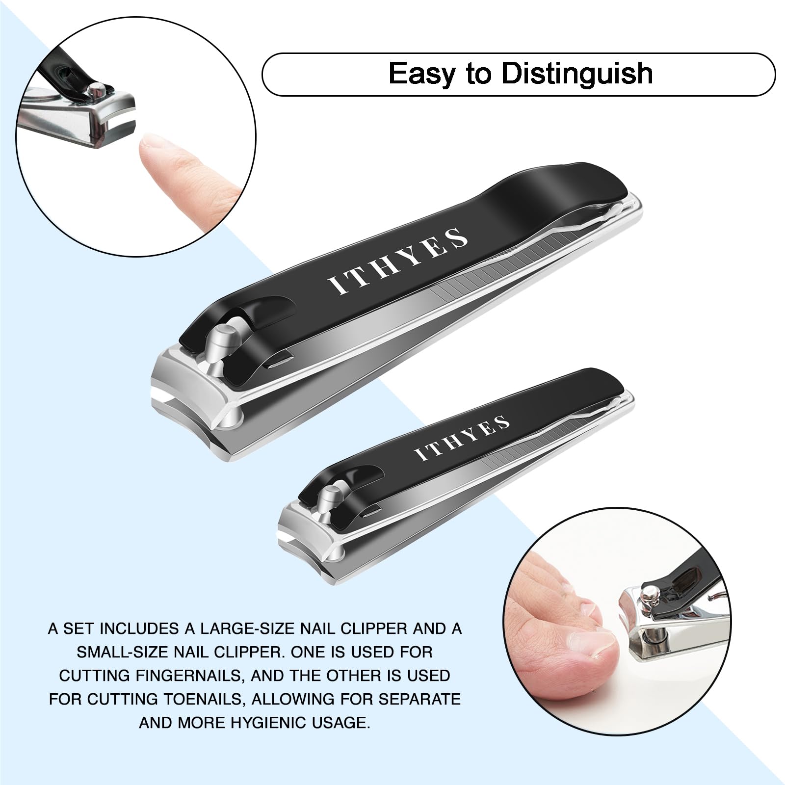 Ithyes Nail Clippers Nail Cutter Set Toenail Fingernail Clippers Kit for Thick Nails Stainless Steel Sharp Sturdy trimmer for Men & Women, Set of 2