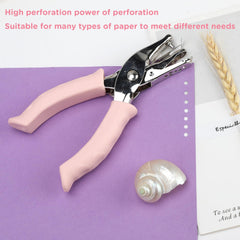 Single Hole Punch with Soft Grip Handle, 3mm Handheld Circle Hole Puncher Metal Small Paper Punch for Tags Greeting Cards Scrapbook Home Office School Diy Crafts (Pink Mini Holepunch)