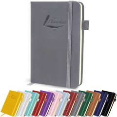 Tasalas Pocket Notebook Portable A6 Notebooks with Inner Pocket and Elastic Band - 80 GSM Lined Paper Notepad, 196 Pages (98 Sheets) Soft & Durable PU Leather Cover (Grey)