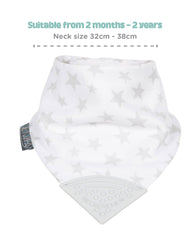 Cheeky Chompers Muslin Baby Bibs with Teether   Super Soft & Absorbent   2 monthsand Teething Bibs   Multi-Award Winning Neckerchew   (Silver Stars, Single)