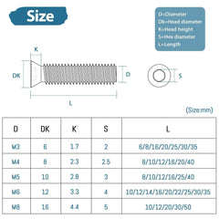 20Pcs M6 (6mm x 14mm) Hex Socket Countersunk Machine Screws, M6 Countersunk Bolts 14mm, Leryati Din7991 A2-Stainless Steel Hex Countersunk Screws - Countersunk Hex Bolts