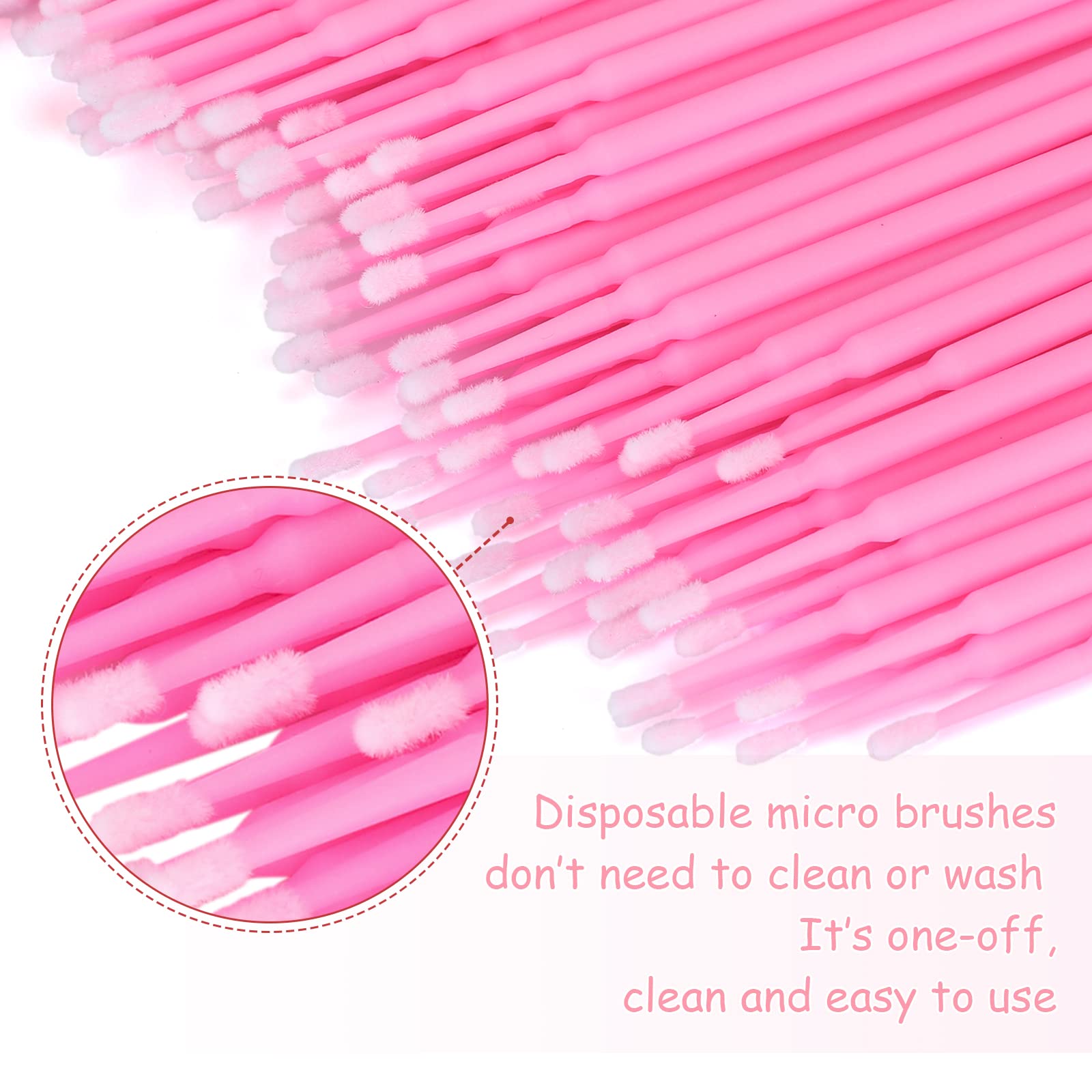 G2PLUS 200PCS Micro Applicators Brushes, Pink Disposable Micro Applicators, Disposable Eyelash Extension Swabs for Eyelashes Extensions