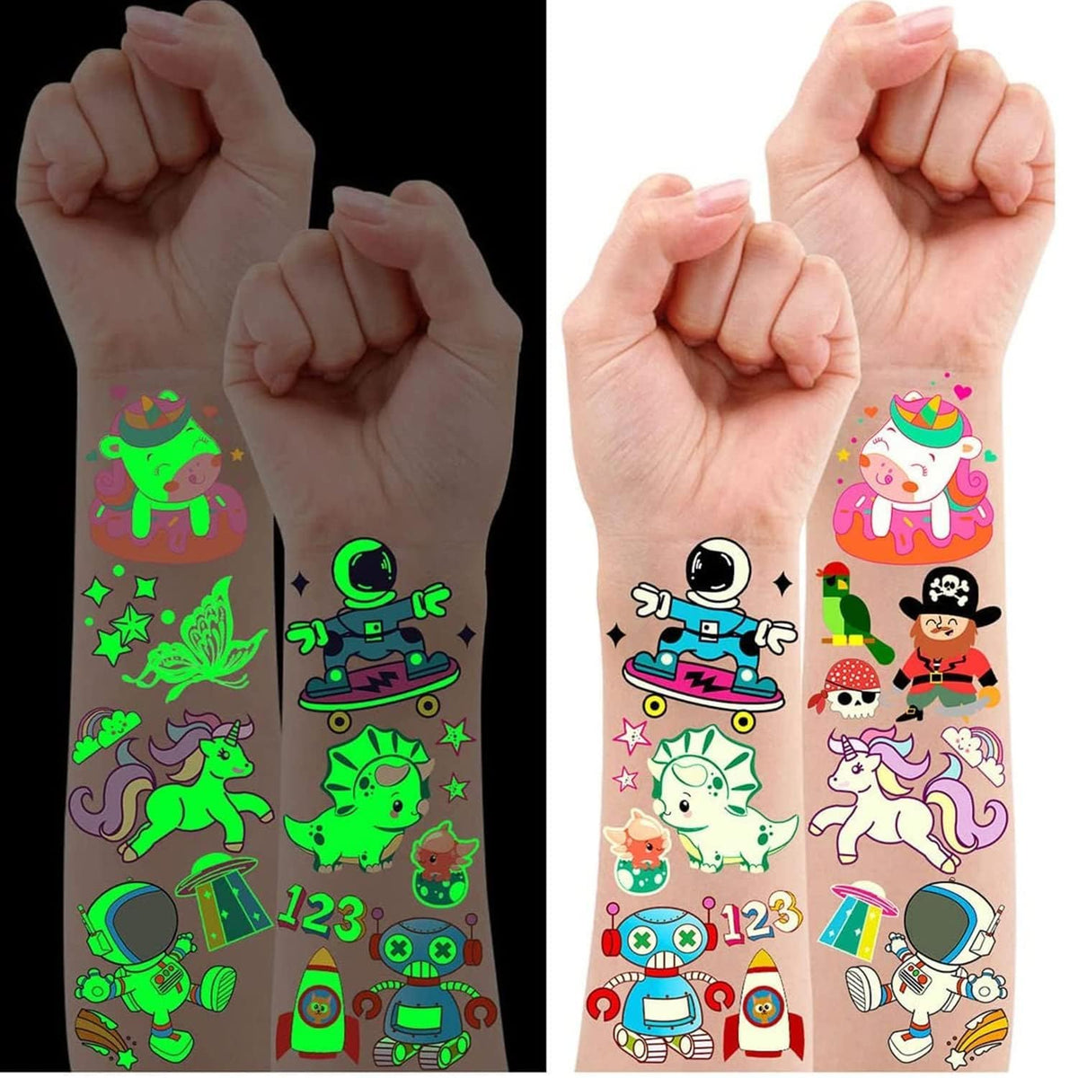 Leesgel Party Bag Fillers for Kids, 380 Styles(30 Sheets) Luminous Temporary Tattoos Stickers for Children Birthday Party Favours, Girls Boys Toys Party Games Stuff Supplies