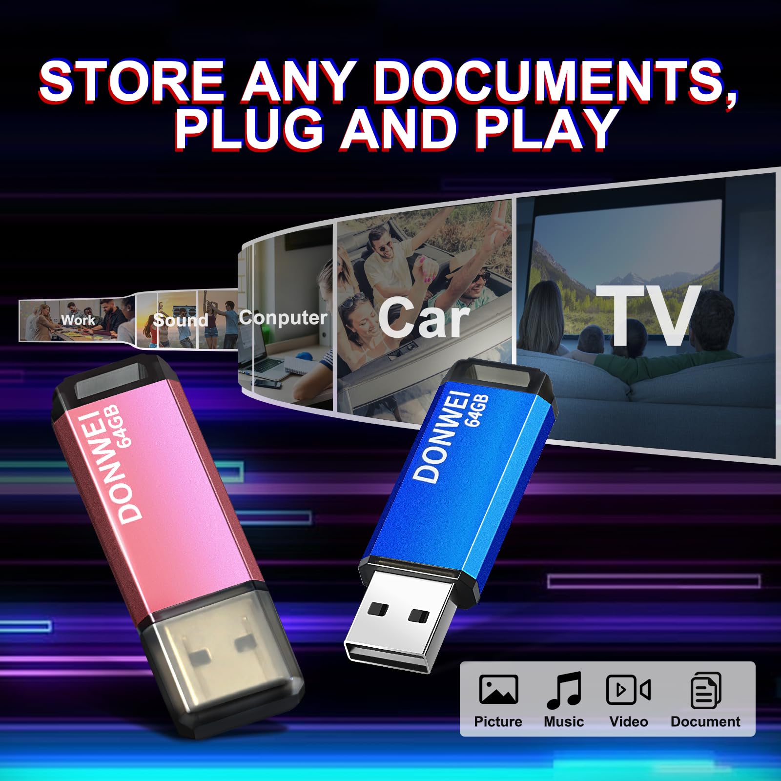 USB Stick,Memory Stick,64gb usb stick,USB 2.0 Flash Drive,USB 64gb,Flash Drive,USB Memory Stick(PINK)