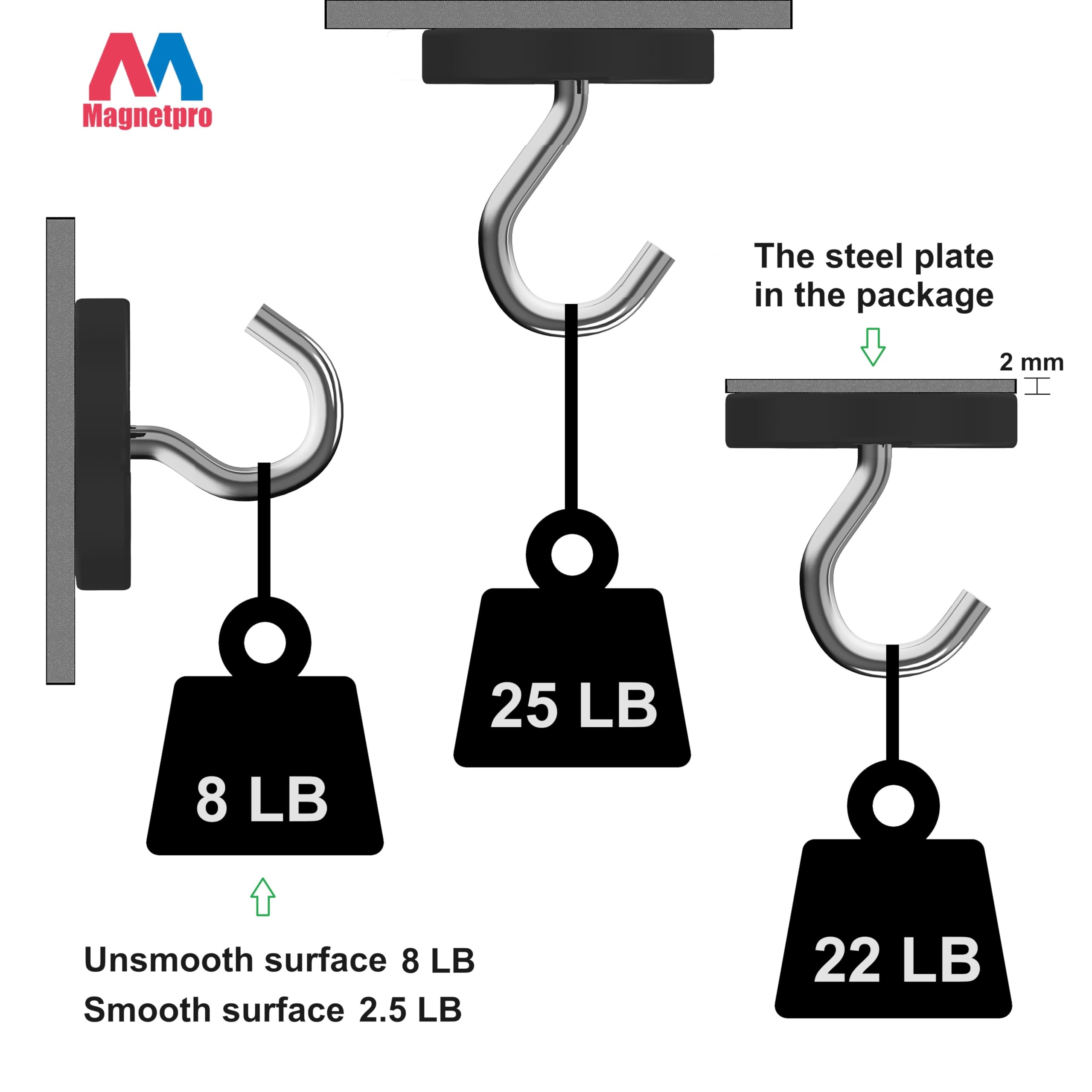 Magnetpro 12 Pieces Magnet 25 LB Force 20 x 7 mm with Countersunk Hole and Steel Capsule, Black Pot Magnets with Screws and 12 Steel Counterparts