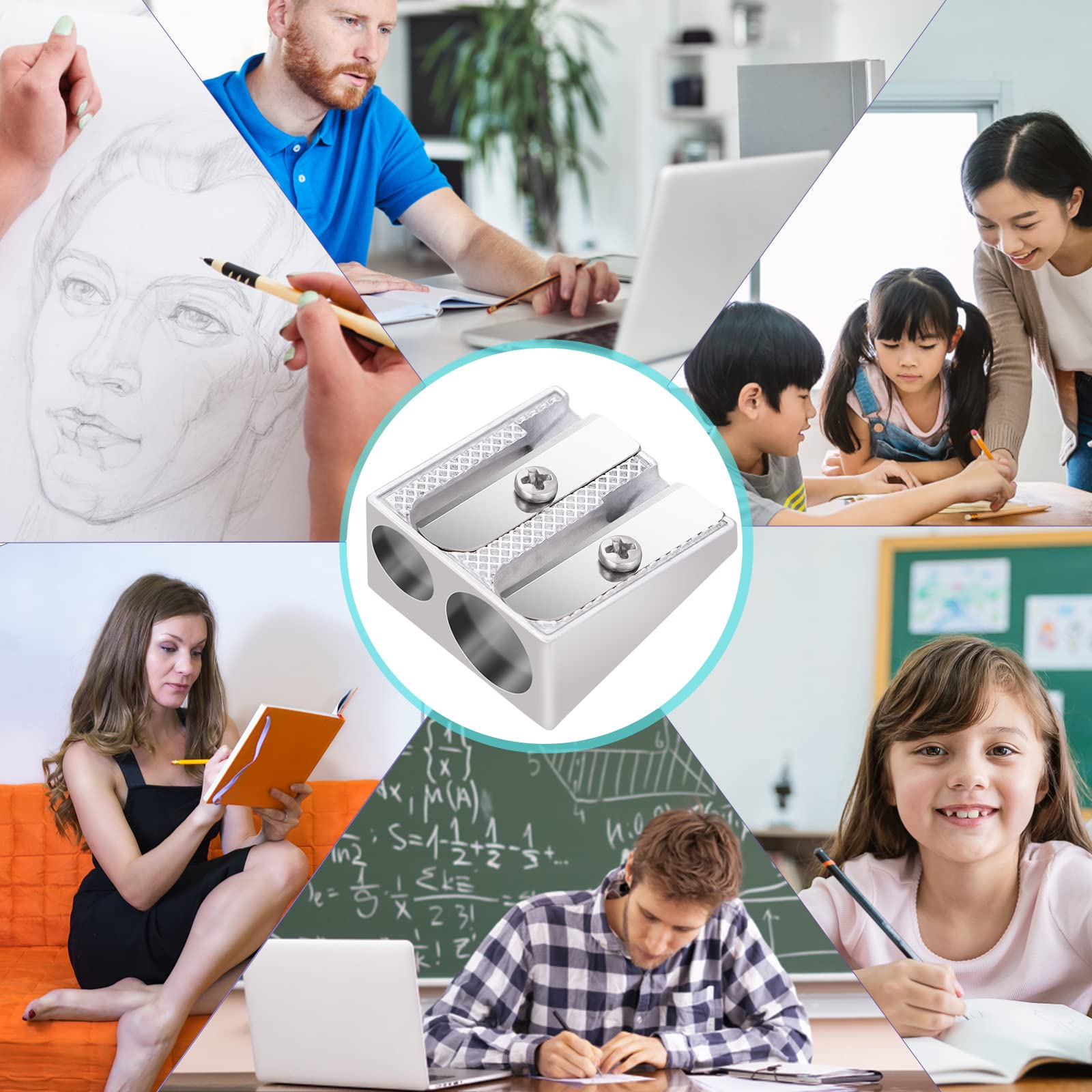 cobee Pencil Sharpener 10pcs Double Hole Aluminum Alloy Pencil Sharpener Handheld Metal Pencil Sharpener Mini Pencil Sharpeners Metal Sharpener for Pencils Adults and Kids Schools Offices Art