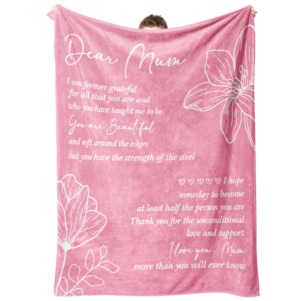 Gowelly Mum Gifts, Mothers Day Presents for Mum from Daughter Son, Pink Blanket with Letter & Floral Print, Mum Birthday Gifts, Soft Throw Blankets 50 x 60 IN