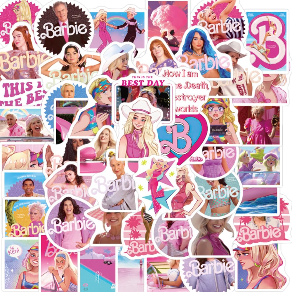 50pcs Barbie Film Stickers for Suitcase Skateboard Laptop Computer Water Bottles Car Teens Boys Girls Decal