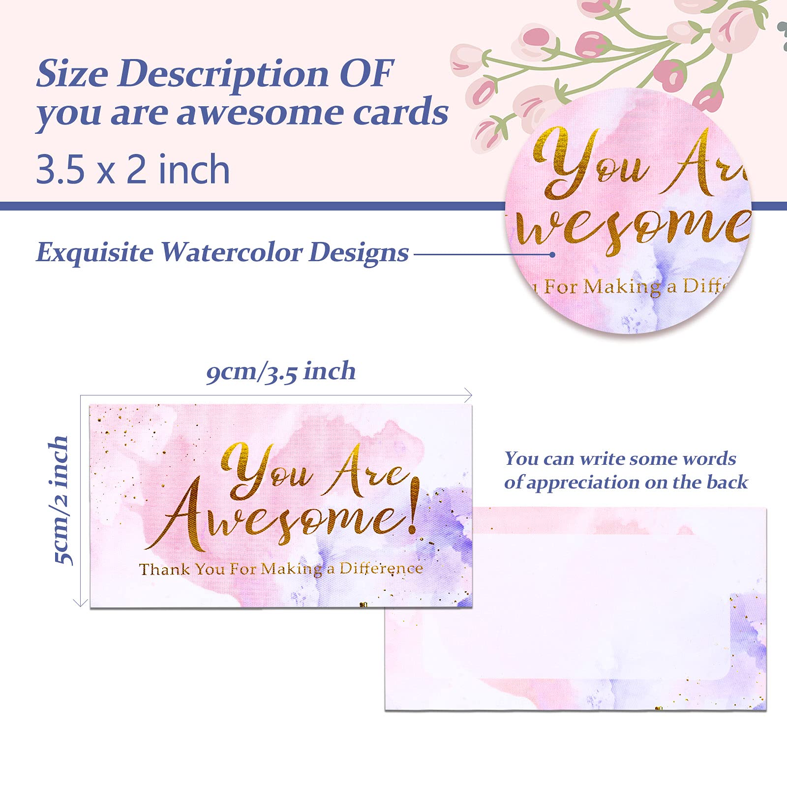 100 Pcs Appreciation Cards You Are Awesome Cards Positive Affirmations Cards Personalised Paper Nurse Appreciation Gifts Watercolor Thank You Postcards for Employee Doctor Teacher Baby Shower Wedding