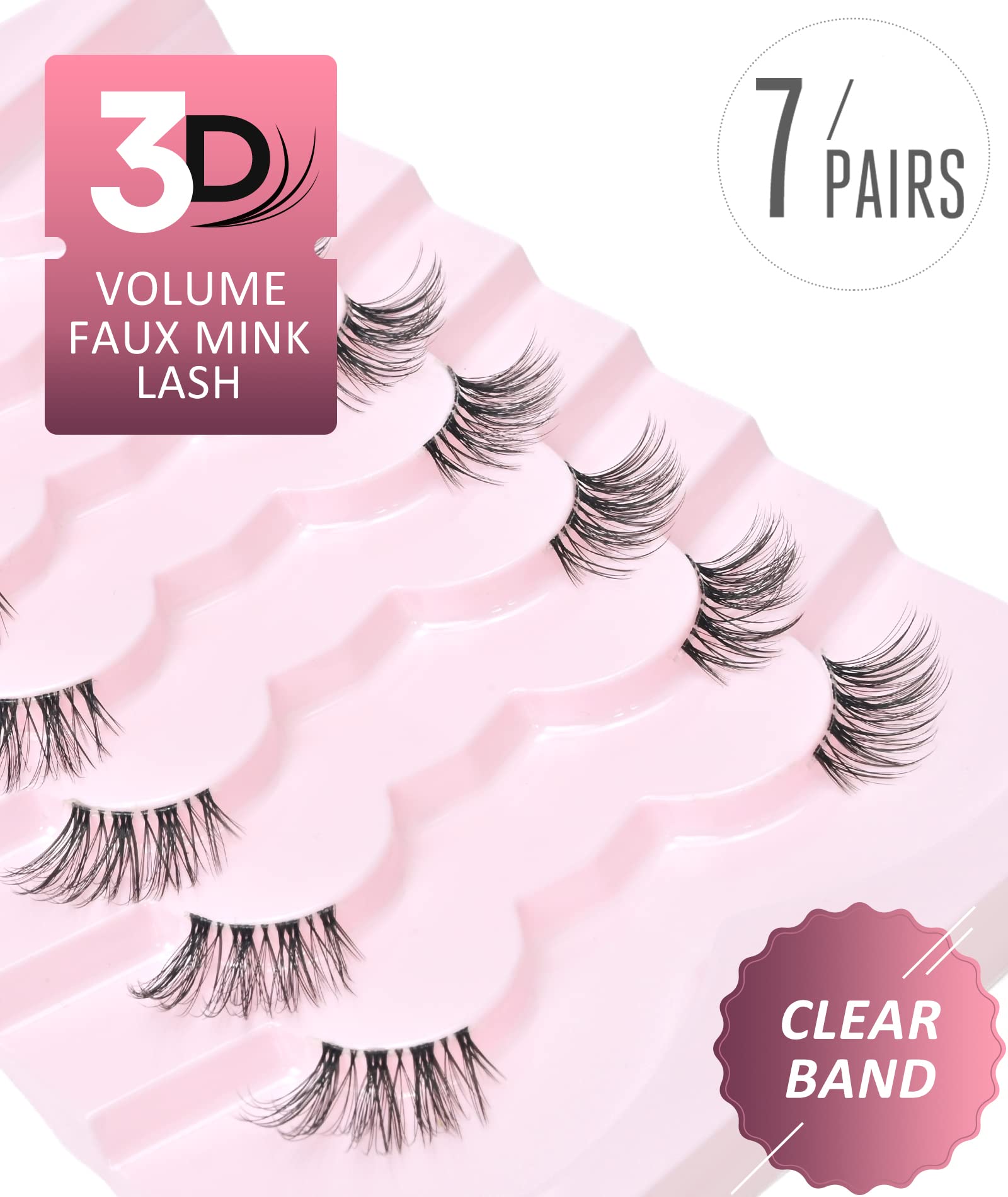 Onlyall Natural Lashes Half Lashes Natural Look False Eyelashes Wispy Lashes Natural Half Eyelashes Clear Band Lashes Pack 3D Faux Mink Lashes 7 Pairs C03…