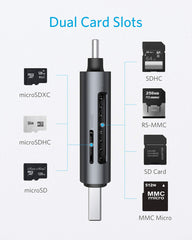 Anker USB-C and USB 3.0 SD Card Reader, PowerExpandand 2-in-1 Memory Card Reader with Dual Connectors, for SDXC, SDHC, SD, MMC, RS-MMC, Micro SDXC, Micro SD, Micro SDHC Card, and UHS-I Cards