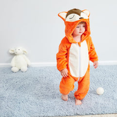 maxToonrain Baby Fox Costume Romper Toddler Boys & Girls Role-Playing Outfit with Zipper Hooded Flannel Fox Onesie Pajamas (6-11 Months)