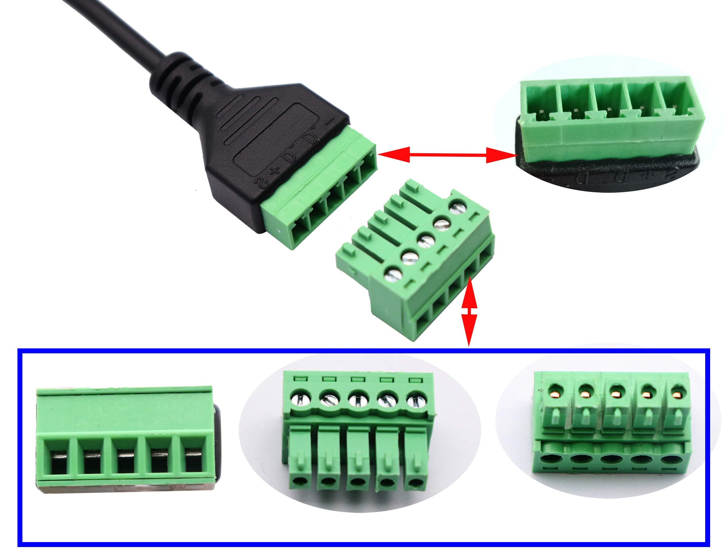 zdyCGTime USB 2.0 A Screw Terminal Block Connector Cable USB 2.0 A Male Plug to 5 Pin/Way Female Bolt Screw with Shield terminals Pluggable Type Adapter Connector Converter Cable.(30CM/2Packs)