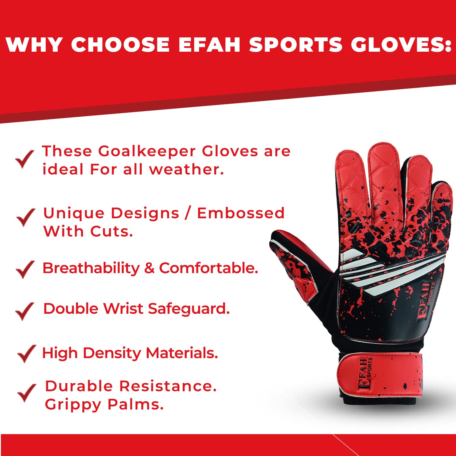 EFAH SPORTS Football Goalkeeper Gloves For Boys kids Children Youth Soccer Goalie Glove with Super Grip Palms