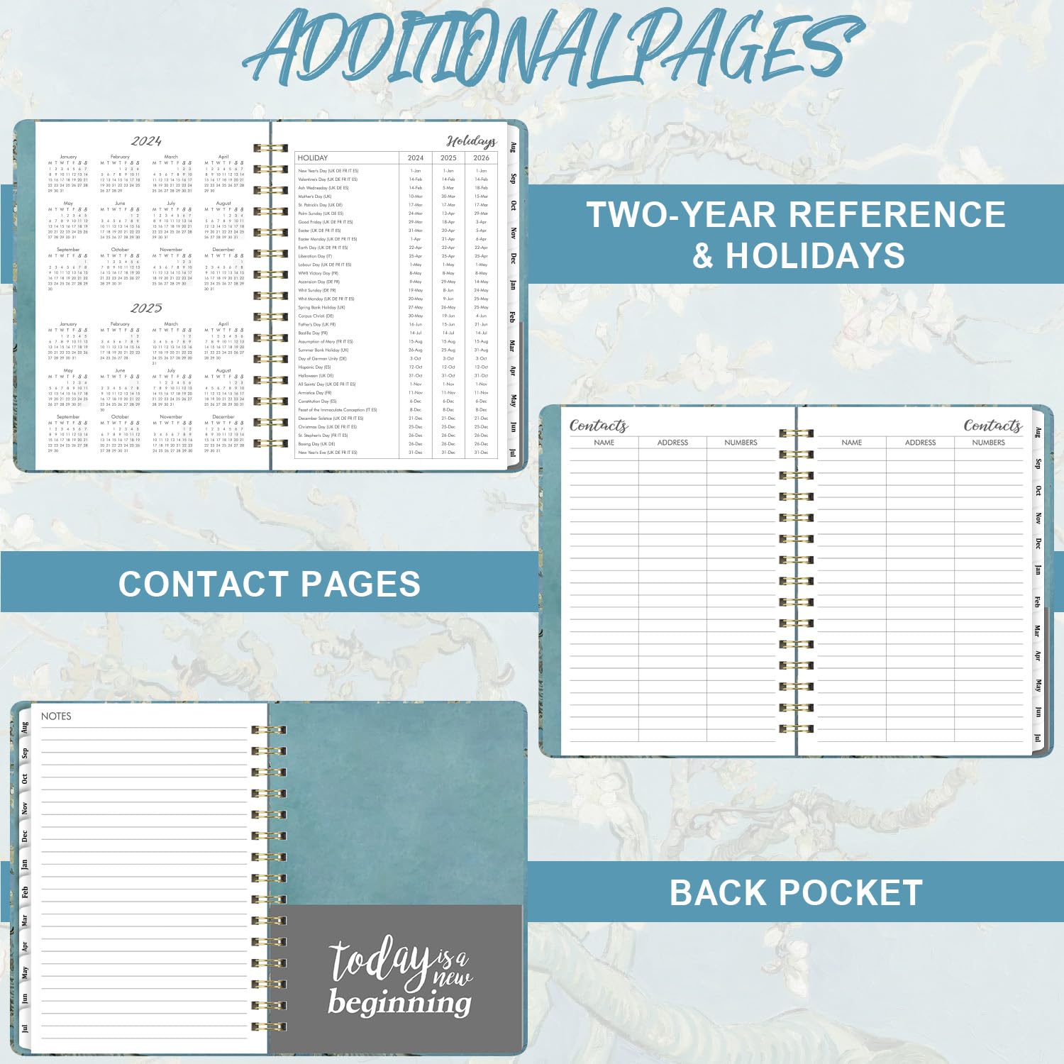 2024-2025 Academic Diary - 2024-2025 Diary A5 Week to view from August 2024 to July 2025, Hardcover with Inner Pocket, Twin-Wire Binding, 21.5 x 15.5 cm - Apricot Flower