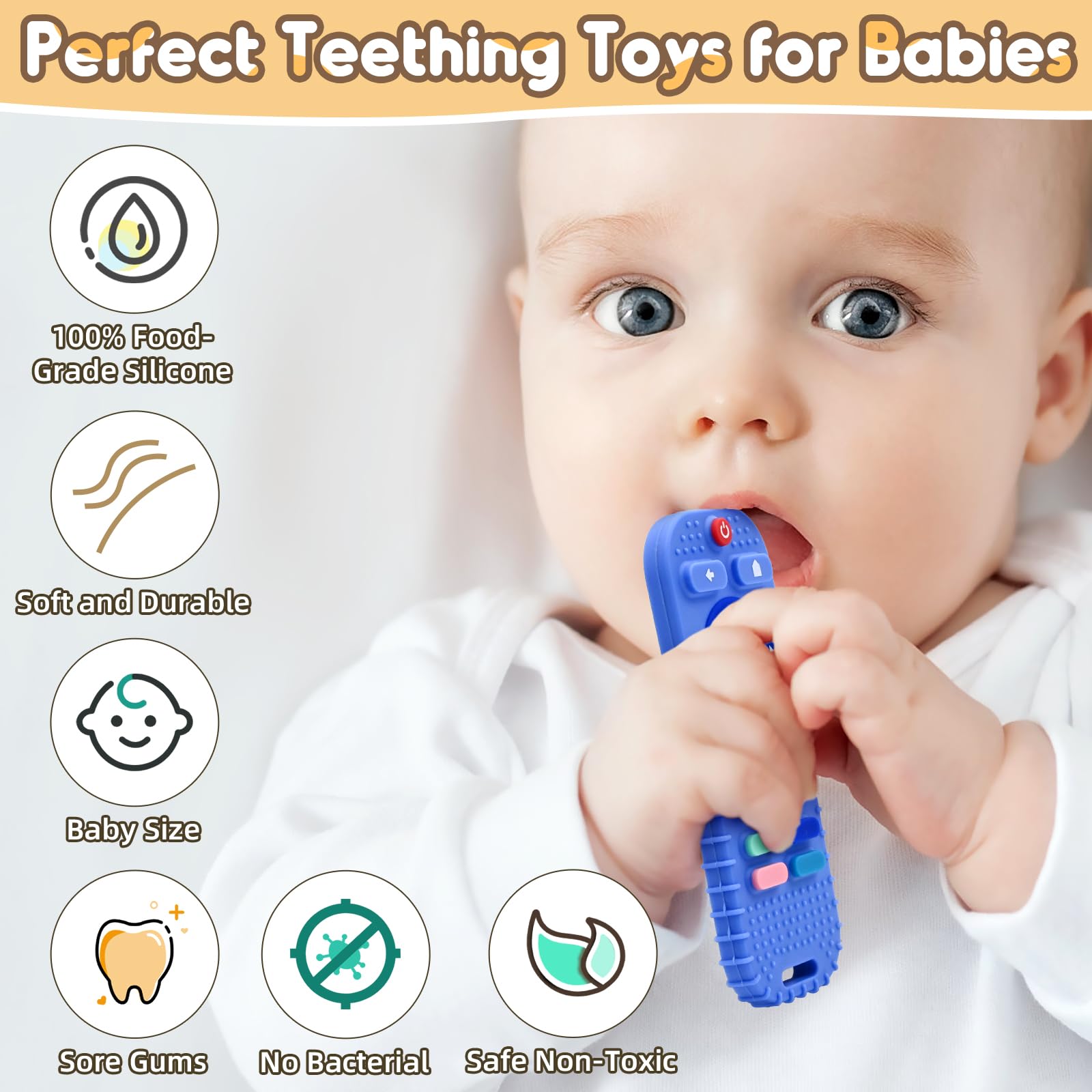 AiTuiTui Baby Teether for Teething Relief Baby Toys 3 6 9 12 Months, Sensory Silicone Remote Control Baby Teether Toy for Babies Newborn Infant Boy Girl Autism Toys for Baby Gifts