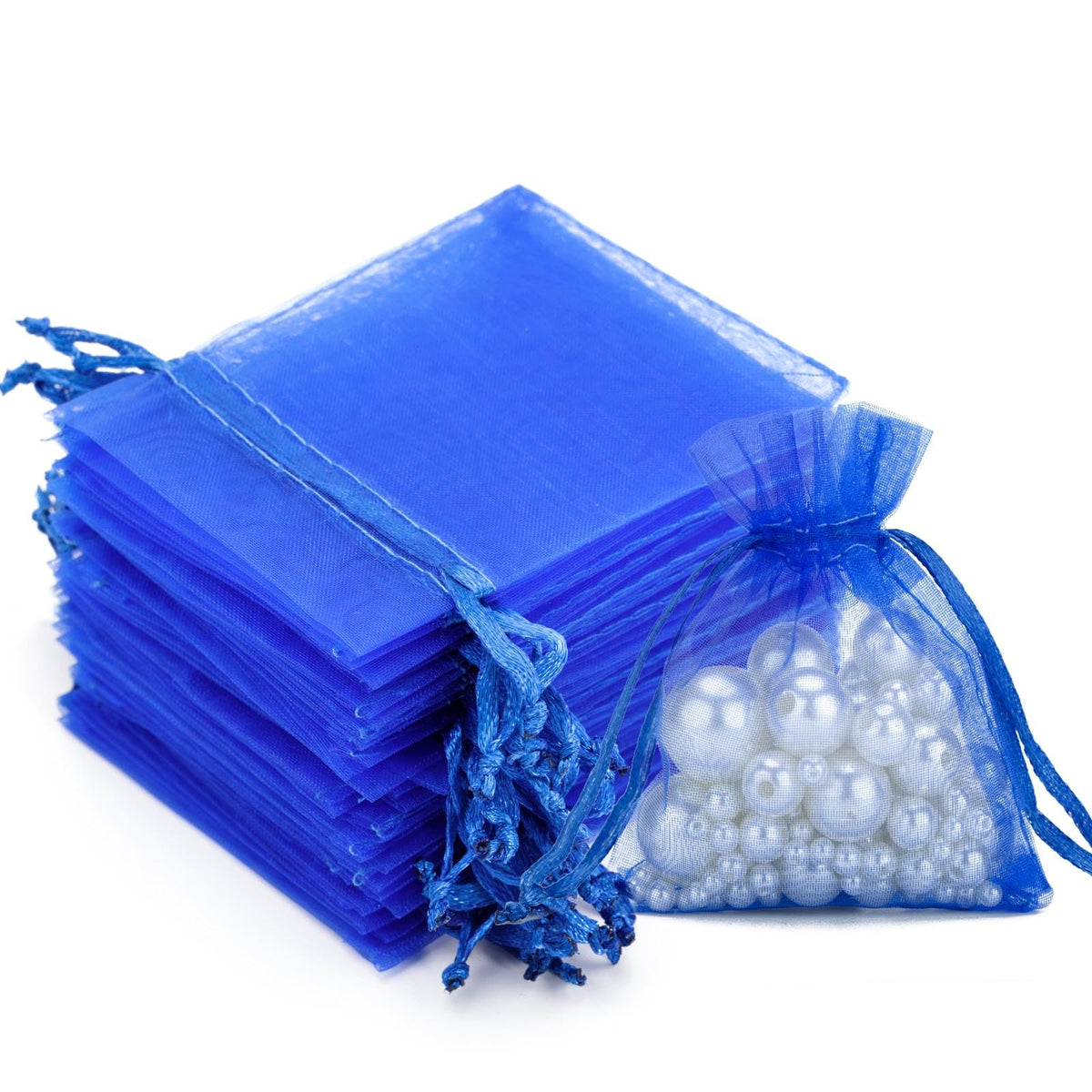 G2PLUS Blue Organza Gift Pouches, 7x9 CM Small Organza Favour Bags, 100 PCS Wedding Jewelry Bags, Clear Mesh Pouches Perfect for Wedding, Christmas, Birthday, Anniversary