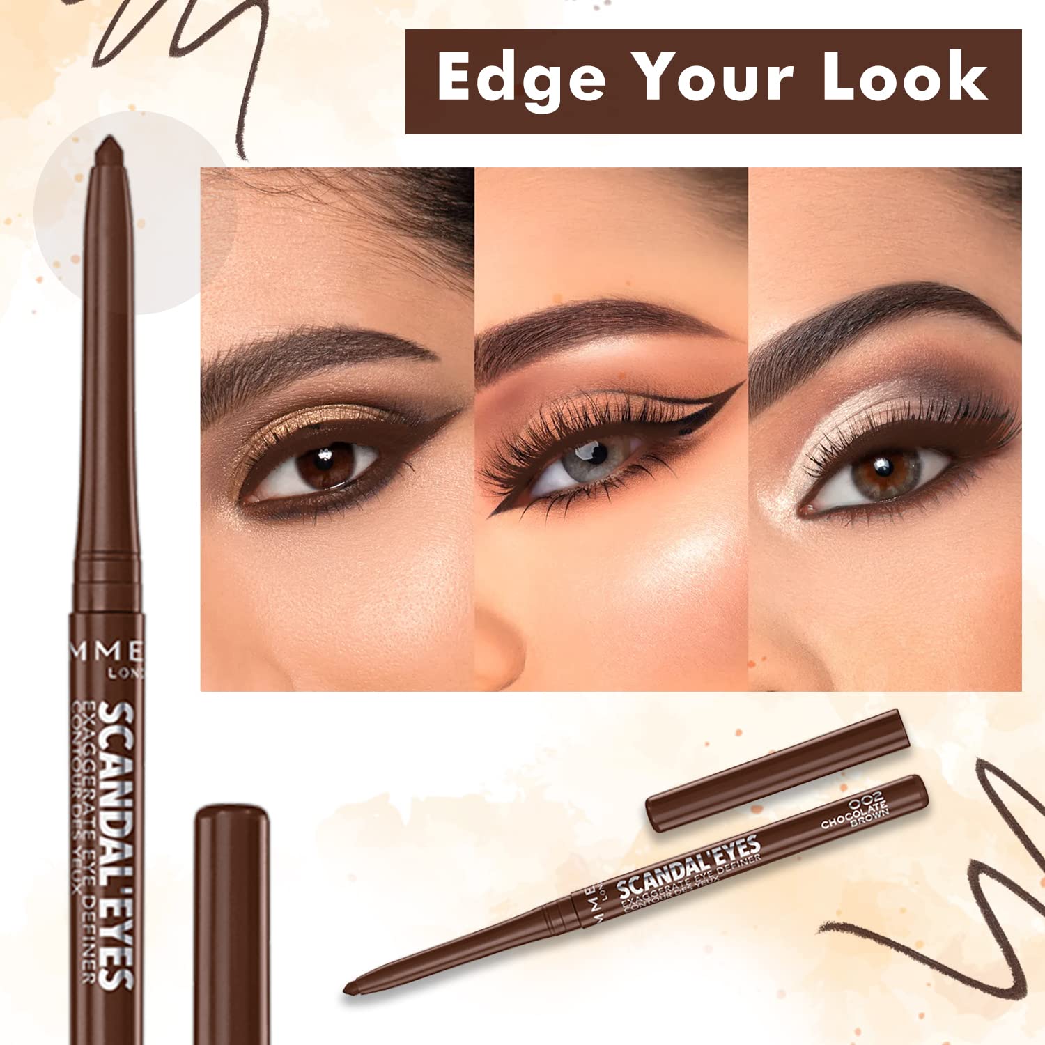 Rimmel Scandaleyes Exaggerate Eye Definer, 002 Chocolate Brown, 0.35g