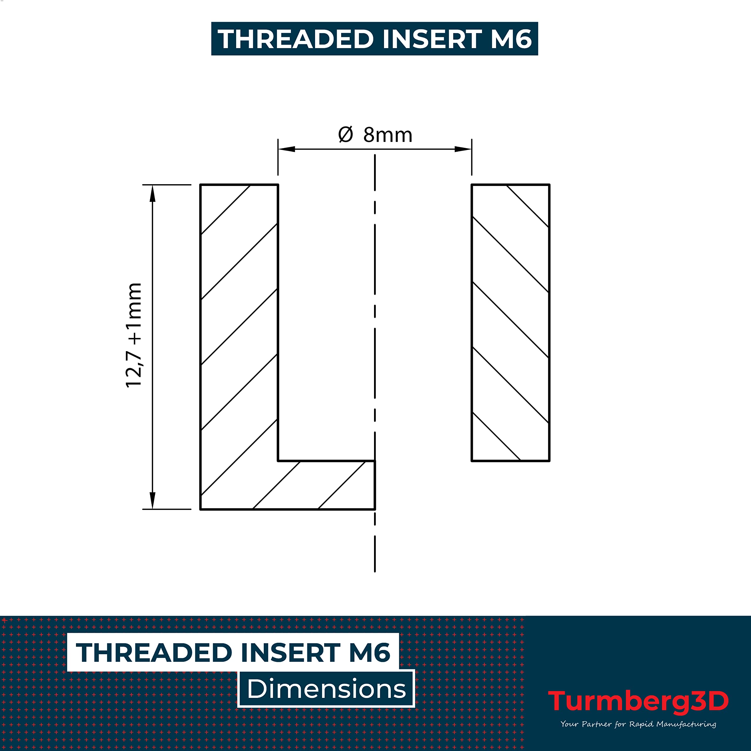 Turmberg3D Threaded Insert M6 (Pack of 30) / M6 x 12.7 Brass Threaded Sockets / Melting Nut for Plastic Parts for 3D Printer Parts (M6 x 12.7)