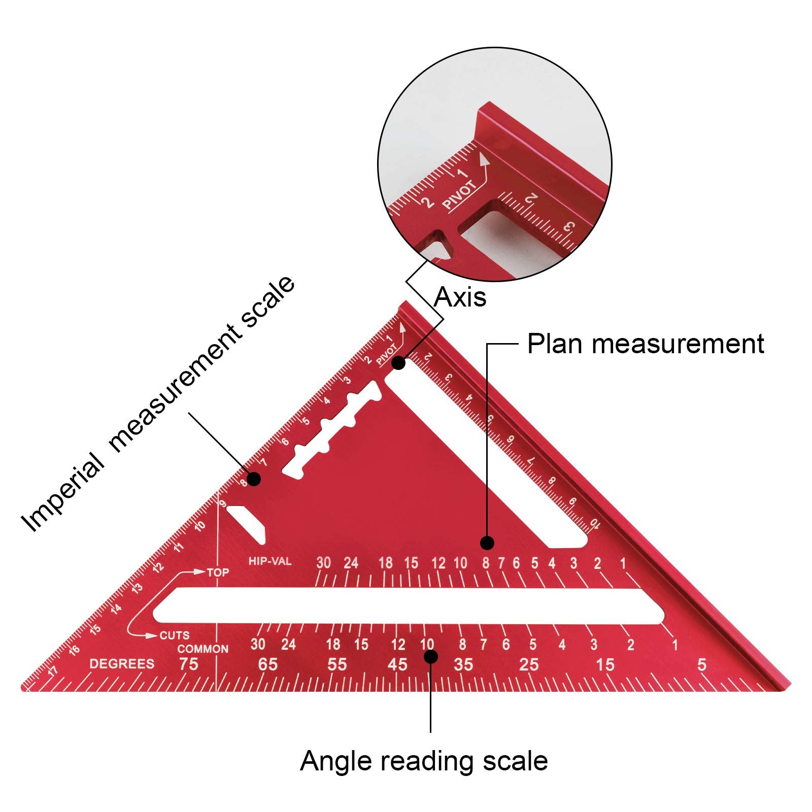 7 Inch Triangle Ruler, Red Triangle Ruler, High Precision Aluminum Alloy Triangle Ruler,Layout Measuring Tool for Engineer Carpenter (Metric)