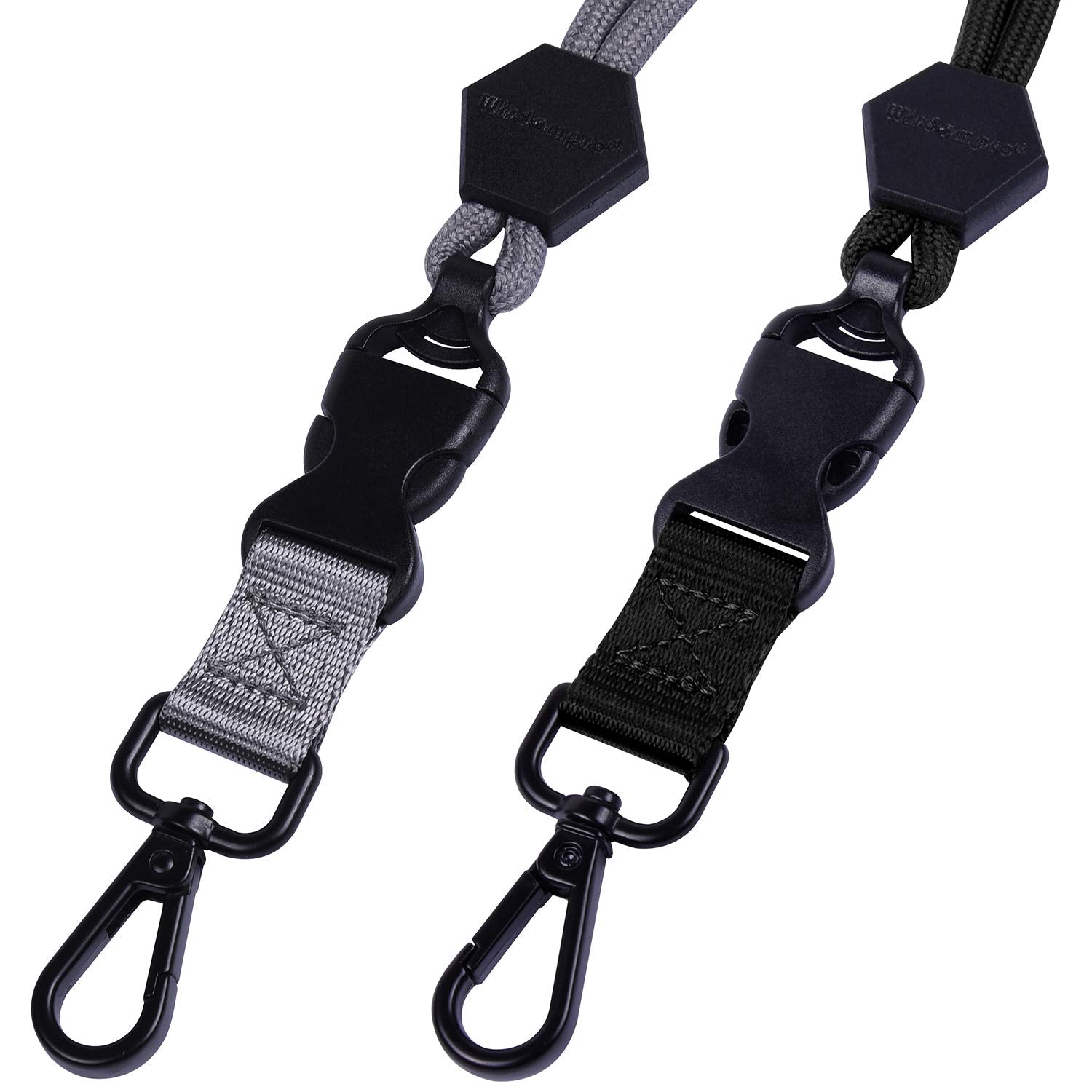 wisdompro 2 Pack of 23 inch Durable Round Cord Adjustable Lanyard with Safety Breakaway Buckle, Detachable Buckle and Heavy Duty Metal Hook for ID Card Badge Holder and Keys - Black and Grey