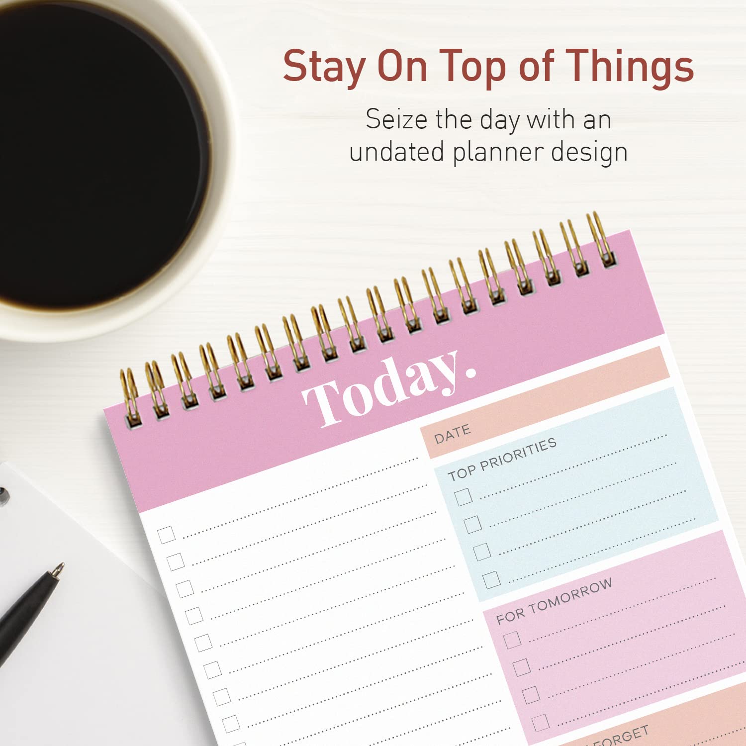 S&O Daily Planner Notepad for Productivity - 52 Page Daily To Do Planner - Undated Planner and Organizer - Daily To Do List Planner - Coiled Daily Task Planner - Daily Organizer Planner - PINK