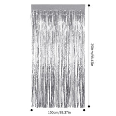 2Pcs 3.3ft x 8.2ft Tinsel Foil Curtains, Silver Metallic Foil Fringe Curtains, Backdrop Curtain Streamers for Baby Shower Birthday Bridal Shower Wedding Holiday Halloween Christmas (Silver)