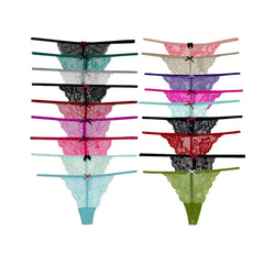 COLOROSES Pack of 6 Women Lacy G-String Thongs No Show Panties Sexy Underwear Assorted Lace Pattern and Colors Medium