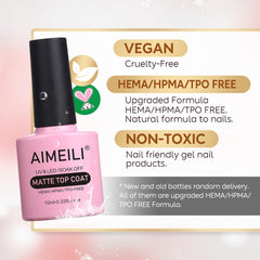 AIMEILI No Wipe Matte Top Coat Gel Nail Polish Soak Off UV LED Nail Gel Varnish Manicure 10ml